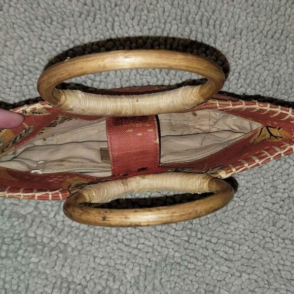 Fossil handbag, natural Cane handle, terracotta/ tan, Tropics '90s Y2K EXCELLENT - Picture 8 of 11